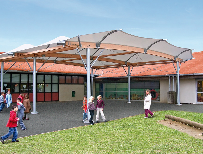 COnstruction covered school playground tensile membrane